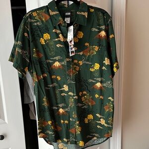 Star Wars Boba Fett Dark Green Short-Sleeve Button-Down Camp Shirt
